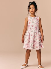 Ecru/Pink Floral Cut Out Detail Scuba Occasion Dress (1.5-16yrs) - Image 1 of 9