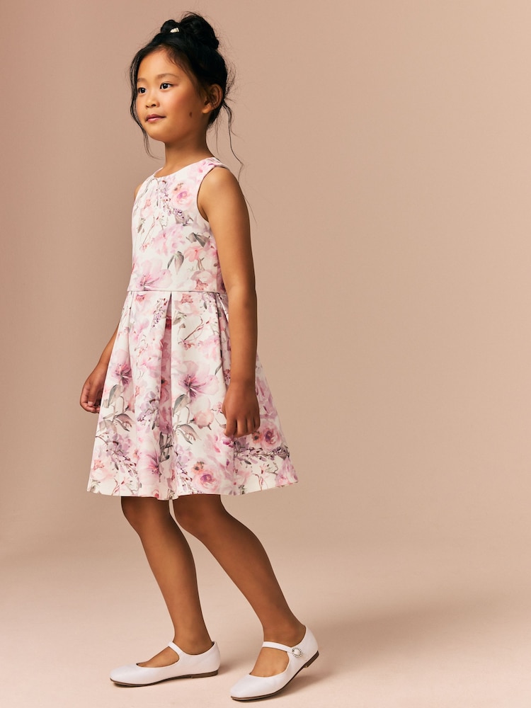 Crudo/rosa con estampado floral - Vestido de vestir de neopreno con abertura (1,5 a 16 años) - Imagen 2 de 9 Crudo/rosa con estampado floral - Vestido de vestir de neopreno con abertura (1,5 a 16 años) - Imagen 2 de 9