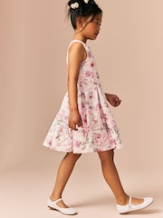 Ecru/Pink Floral Cut Out Detail Scuba Occasion Dress (1.5-16yrs) - Image 3 of 9