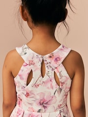 Ecru/Pink Floral Cut Out Detail Scuba Occasion Dress (1.5-16yrs) - Image 5 of 9
