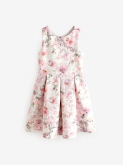 Ecru/Pink Floral Cut Out Detail Scuba Occasion Dress (1.5-16yrs) - Image 6 of 9