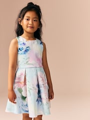 Blue Floral Cut Out Detail Scuba Occasion Dress (1.5-16yrs) - Image 1 of 9