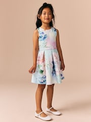 Blue Floral Cut Out Detail Scuba Occasion Dress (1.5-16yrs) - Image 2 of 9