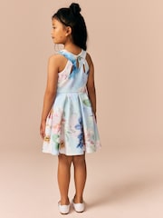 Blue Floral Cut Out Detail Scuba Occasion Dress (1.5-16yrs) - Image 4 of 9