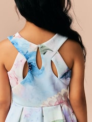 Blue Floral Cut Out Detail Scuba Occasion Dress (1.5-16yrs) - Image 5 of 9