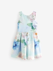Blue Floral Cut Out Detail Scuba Occasion Dress (1.5-16yrs) - Image 6 of 9
