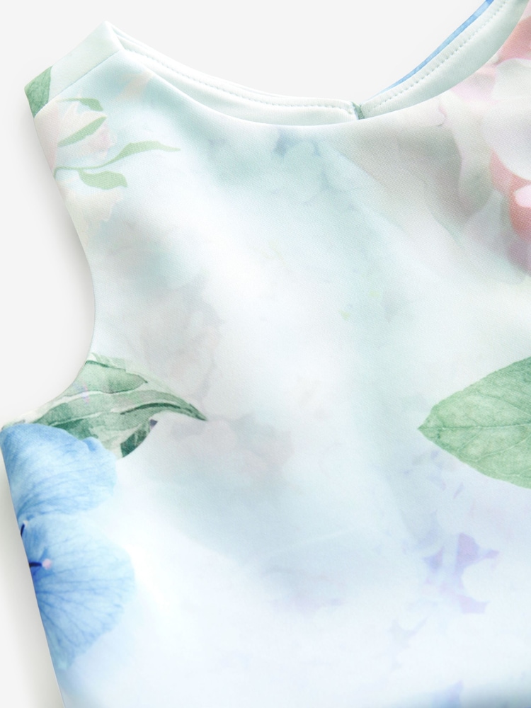 Blue Floral Cut Out Detail Scuba Occasion Dress (1.5-16yrs) - Image 9 of 9