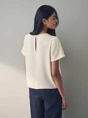 Cream Short Sleeve Crepe Asymmetric Top - Image 2 of 7