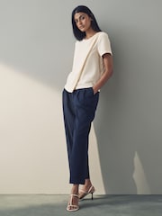 Cream Short Sleeve Crepe Asymmetric Top - Image 3 of 7