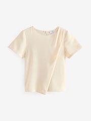 Cream Short Sleeve Crepe Asymmetric Top - Image 5 of 7