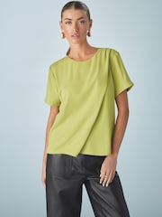 Vert citron - Haut asymétrique en crêpe manches courtes - Image 1 de 8