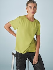 Vert citron - Haut asymétrique en crêpe manches courtes - Image 4 de 8