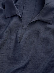 Navy Relaxed Fit Short Sleeve V-Neck Overhead Top with Collar - Image 5 of 6