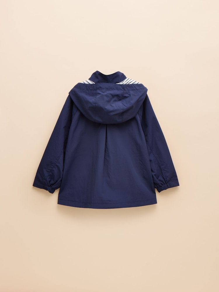 Joules Girls' Meadow Navy Blue Showerproof Raincoat With Hood - Image 2 of 6