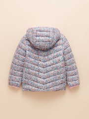 Joules Kids' Cairn Pink Ditsy Showerproof Padded Coat with Hood - Image 4 of 6