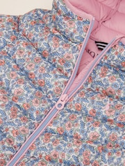 Joules Kids' Cairn Pink Ditsy Showerproof Padded Coat with Hood - Image 5 of 6