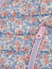 Joules Kids' Cairn Pink Ditsy Showerproof Padded Coat with Hood - Image 6 of 6