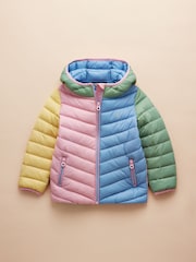 Joules Kids' Cairn Blue Hotchpotch Showerproof Padded Coat with Hood - Image 1 of 6