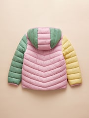 Joules Kids' Cairn Blue Hotchpotch Showerproof Padded Coat with Hood - Image 2 of 6
