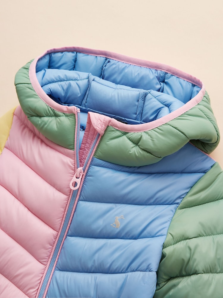Joules Kids' Cairn Blue Hotchpotch Showerproof Padded Coat with Hood - Image 3 of 6