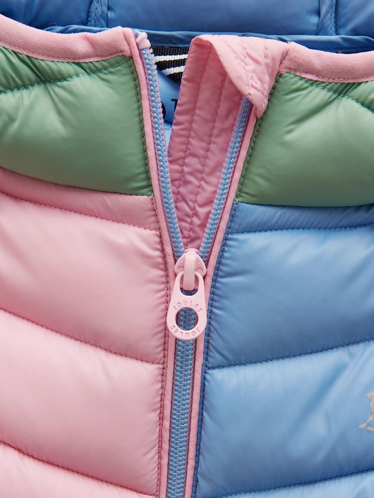 Joules Kids' Cairn Blue Hotchpotch Showerproof Padded Coat with Hood - Image 4 of 6
