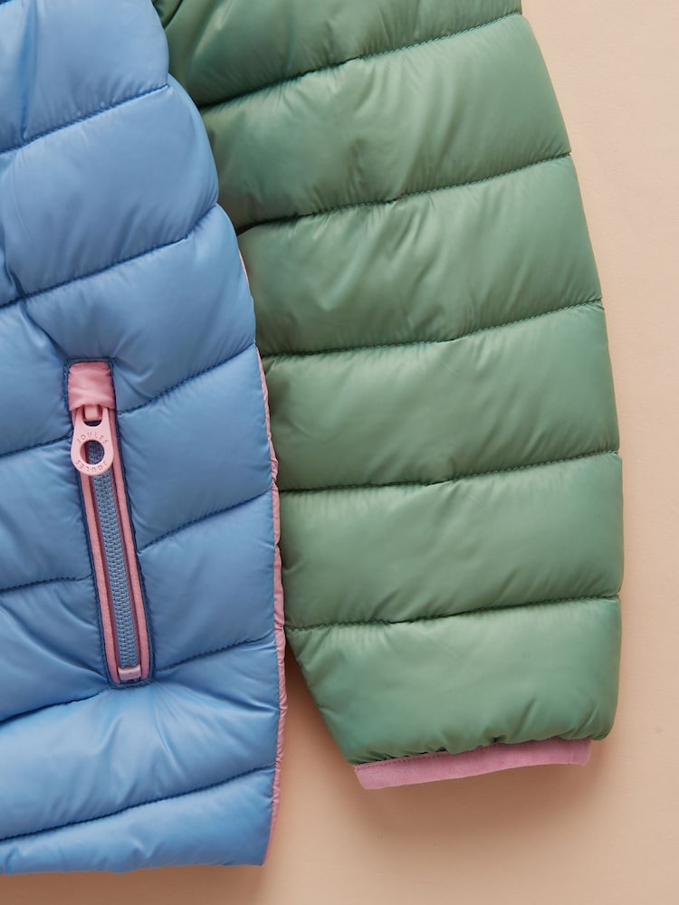 Joules Kids' Cairn Blue Hotchpotch Showerproof Padded Coat with Hood - Image 5 of 6