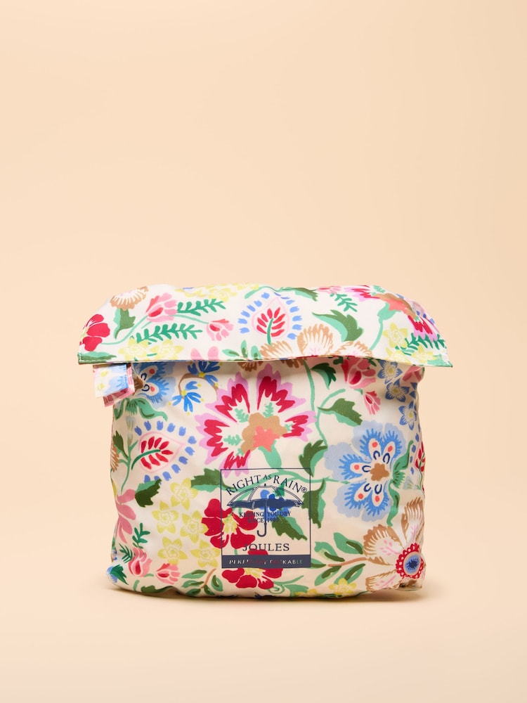 Joules Rainford Multi Floral Waterproof Packable Raincoat With Hood - Image 10 of 10
