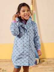 Joules Rainford Blue Floral Waterproof Packable Raincoat With Hood - Image 1 of 8