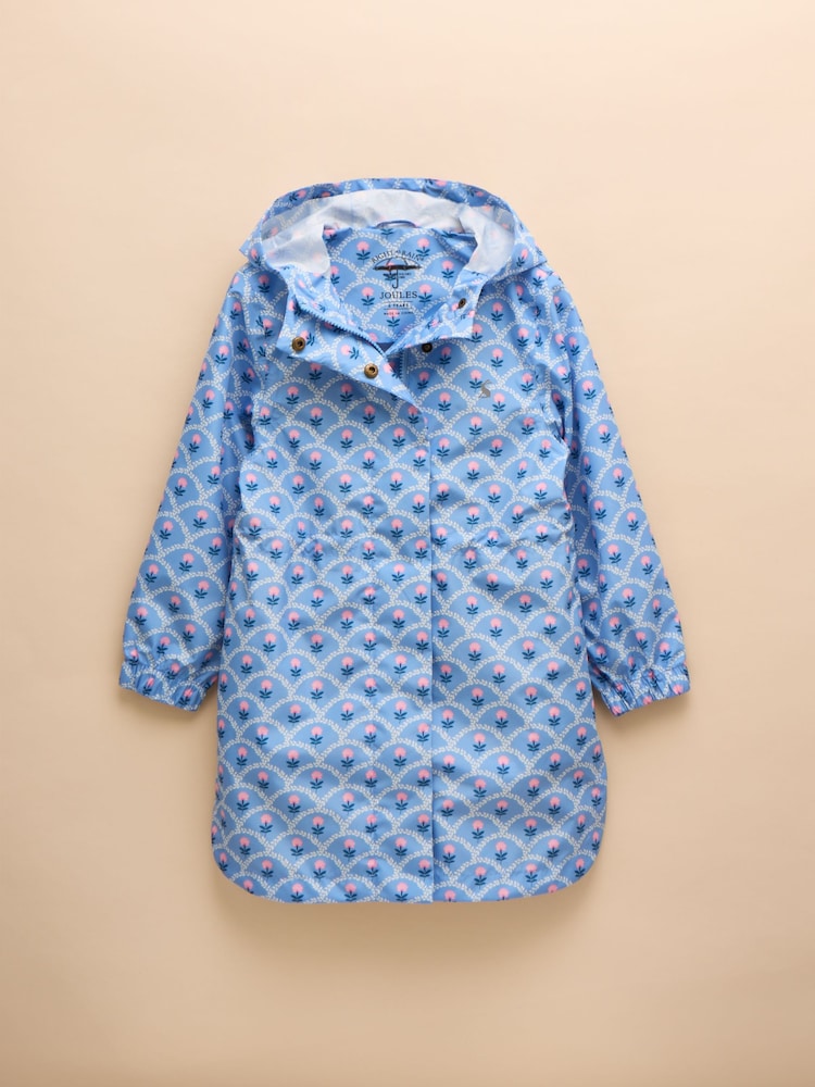 Joules Rainford Blue Floral Waterproof Packable Raincoat With Hood - Image 4 of 9