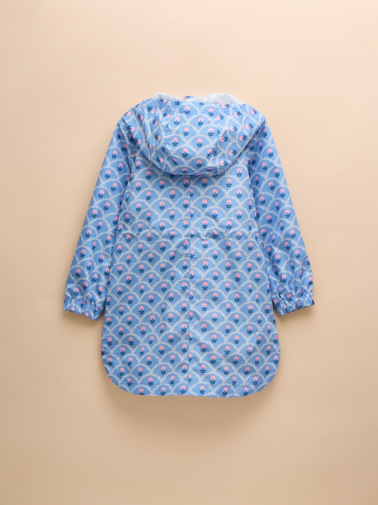 Joules Rainford Blue Floral Waterproof Packable Raincoat With Hood - Image 5 of 9
