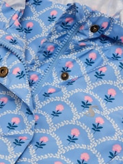 Joules Rainford Blue Floral Waterproof Packable Raincoat With Hood - Image 6 of 8