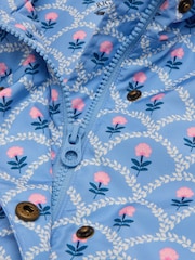 Joules Rainford Blue Floral Waterproof Packable Raincoat With Hood - Image 8 of 8