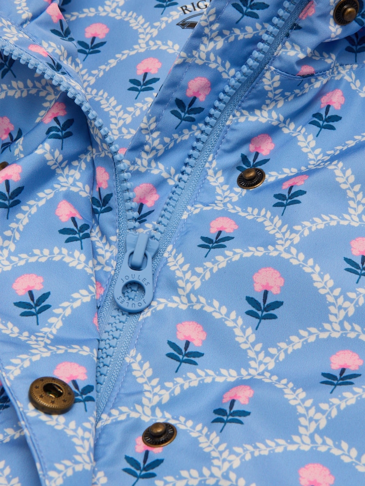 Joules Rainford Blue Floral Waterproof Packable Raincoat With Hood - Image 8 of 8