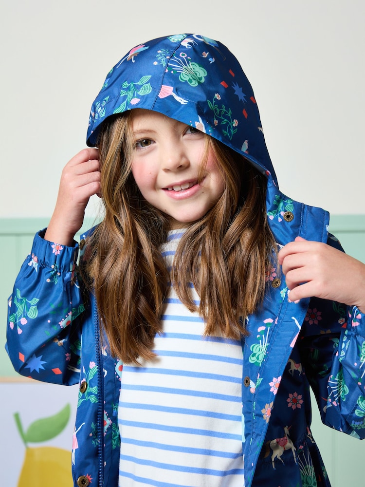 Joules Rainford Navy Waterproof Packable Raincoat With Hood - Image 2 of 9
