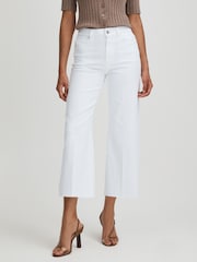 Blanco nítido - Paige Wide Leg Raw Hem Cropped Jeans - Imagen 1 de 5