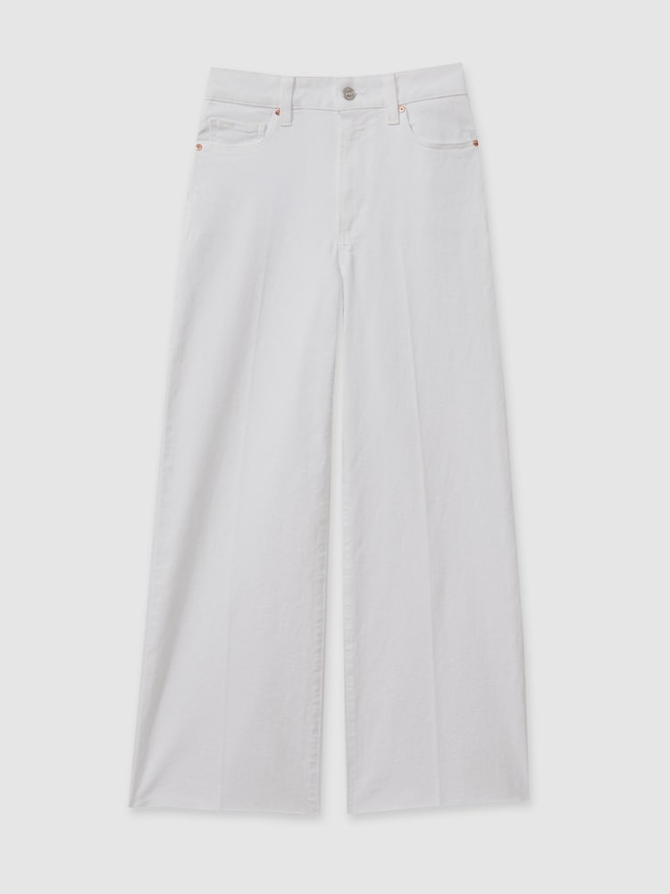 Blanco nítido - Paige Wide Leg Raw Hem Cropped Jeans - Imagen 2 de 5