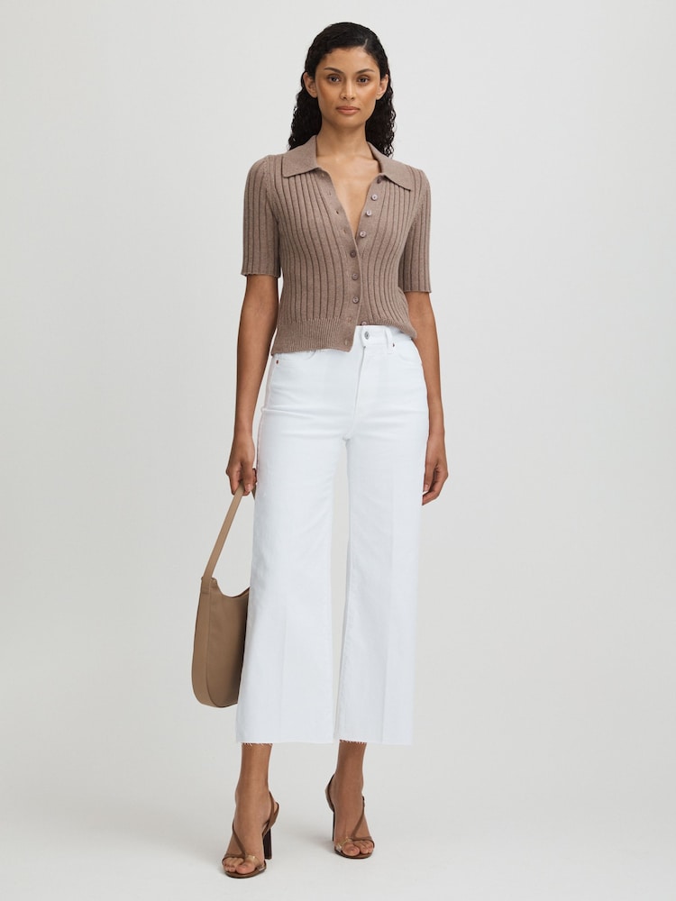 Paige Wide Leg Raw Hem Cropped Jeans - Image 3 of 5