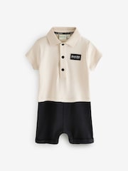 Baker by Ted Baker Stone 100% Cotton Polo Romper - Image 1 of 4