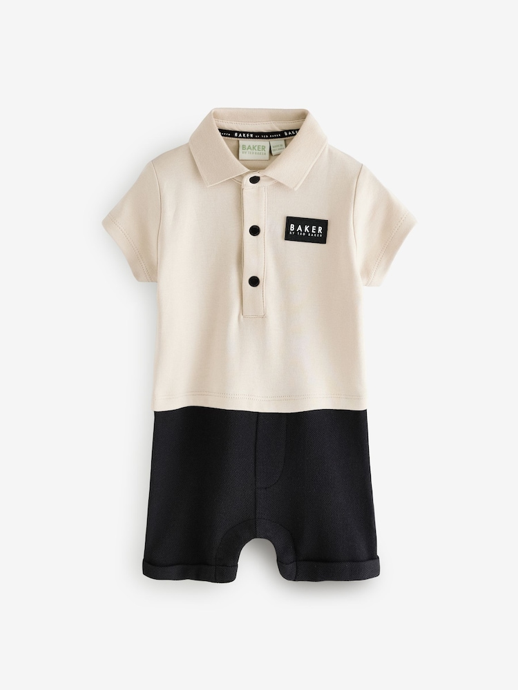 Baker by Ted Baker Stone 100% Cotton Polo Romper - Image 1 of 4
