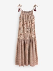 Rust Brown Geometric Print Strappy Drop Waist Tiered Maxi Dress - Image 8 of 8