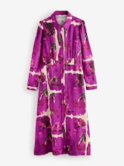 Pink Floral Long Sleeves Midi Shirt Dress - Image 5 of 7