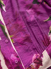 Pink Floral Long Sleeves Midi Shirt Dress - Image 7 of 7