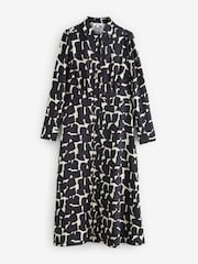 Black/White Geo Print Long Sleeves Midi Shirt Dress - Image 6 of 8
