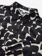Black/White Geo Print Long Sleeves Midi Shirt Dress - Image 7 of 8