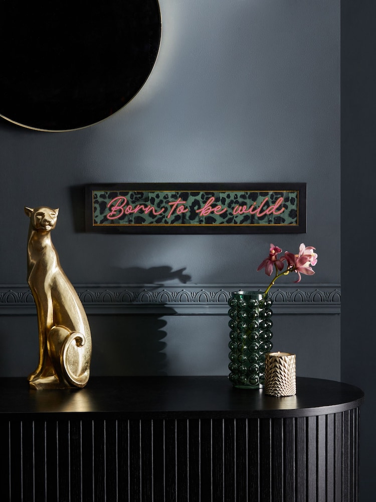 Green Born To Be Wild Slogan Animal Print Framed Wall Art - Image 1 of 5