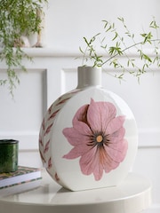 Rockett St George White/Pink Oriental Floral Round Medium Floral Vase - Image 1 of 6