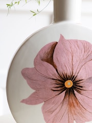 Rockett St George White/Pink Oriental Floral Round Medium Floral Vase - Image 2 of 6