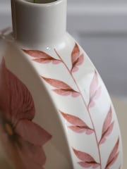 Rockett St George White/Pink Oriental Floral Round Medium Floral Vase - Image 3 of 6