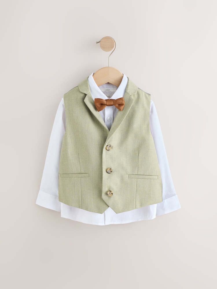 Sage Green Waistcoat Set With Shirt And Bow Tie (3mths-7yrs) - Image 5 of 9