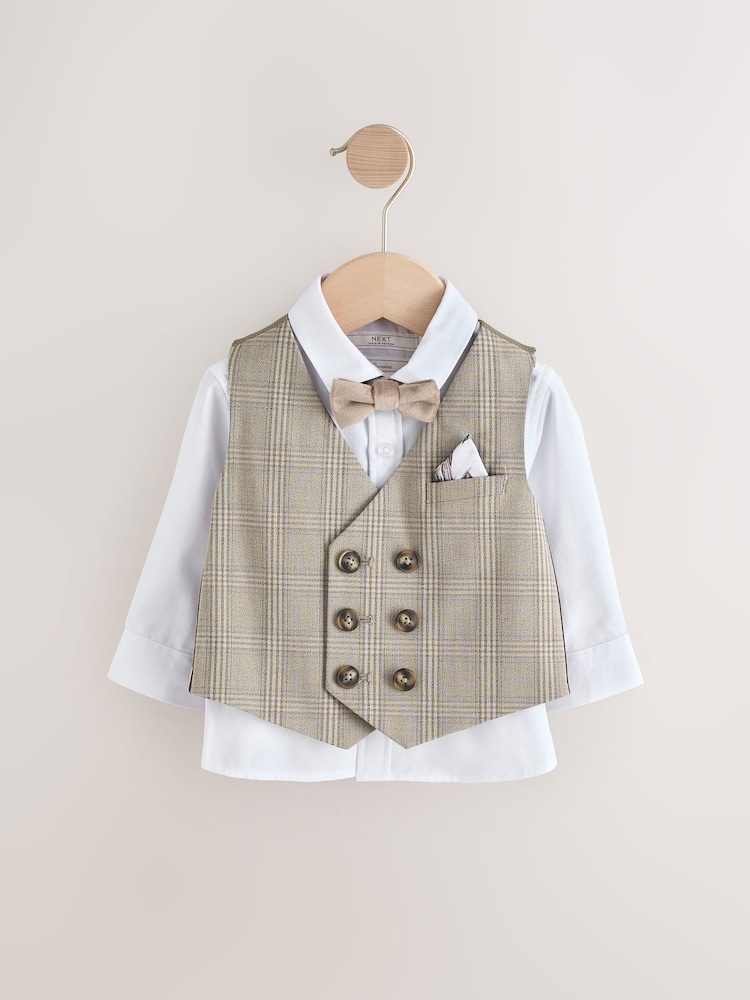 Neutral Check Waistcoat Set With Shirt And Bow Tie (3mths-7yrs) - Image 6 of 9